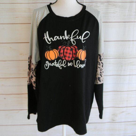 WM'S BOUTIQUE "THANKFUL GRATEFUL BLESSED PUMPKIN RAGLAN LONG SLEEVE TOP SZ 2XL - Picture 1 of 3